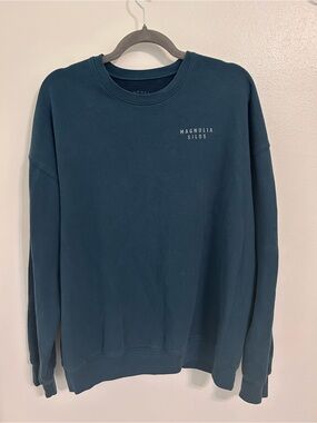 Magnolia Teal Crewneck Sweatshirt - Deep Teal Blue